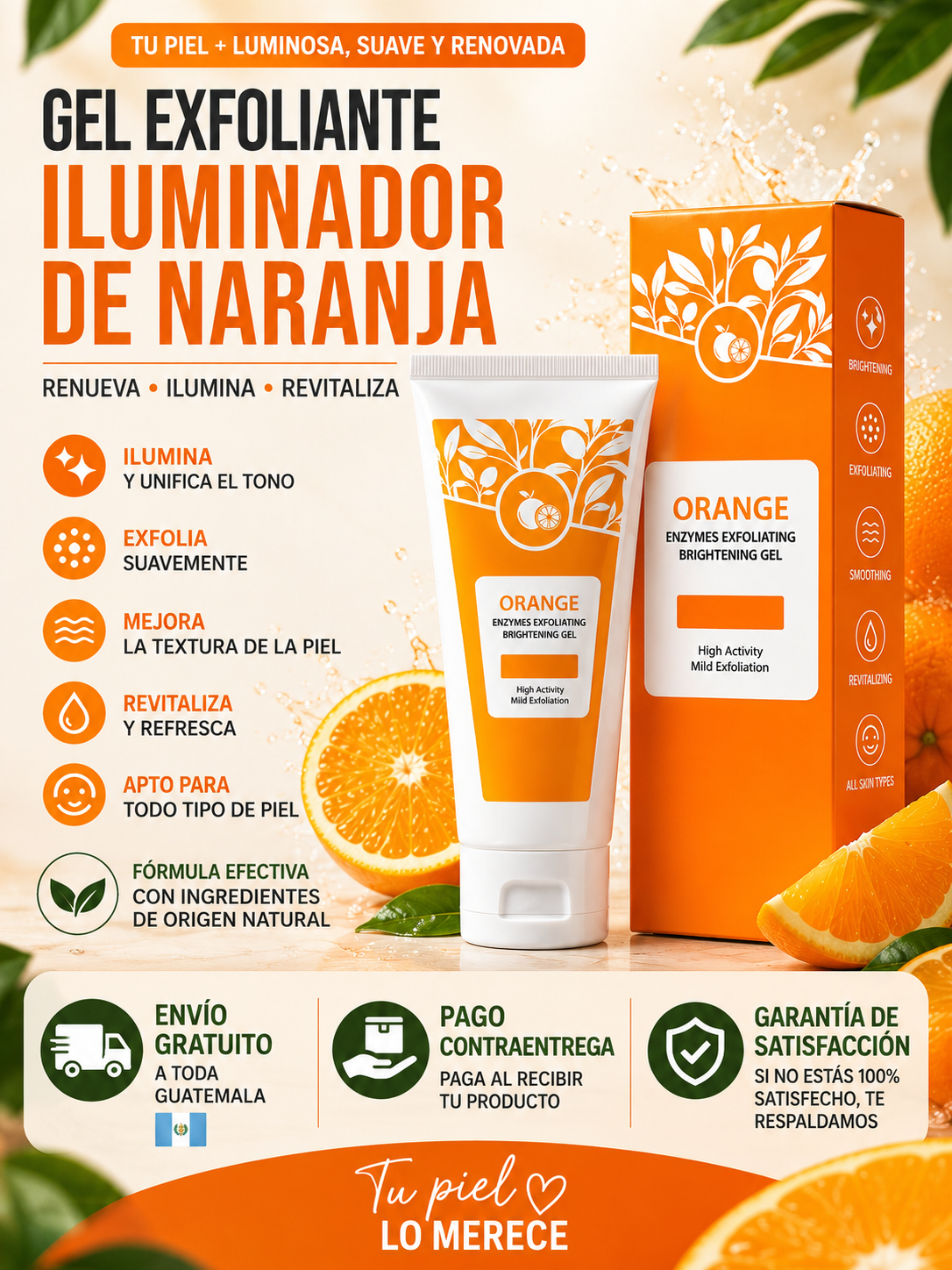 🍊 GEL EXFOLIANTE ILUMINADOR DE NARANJA | Renueva, Ilumina y Revitaliza tu Piel