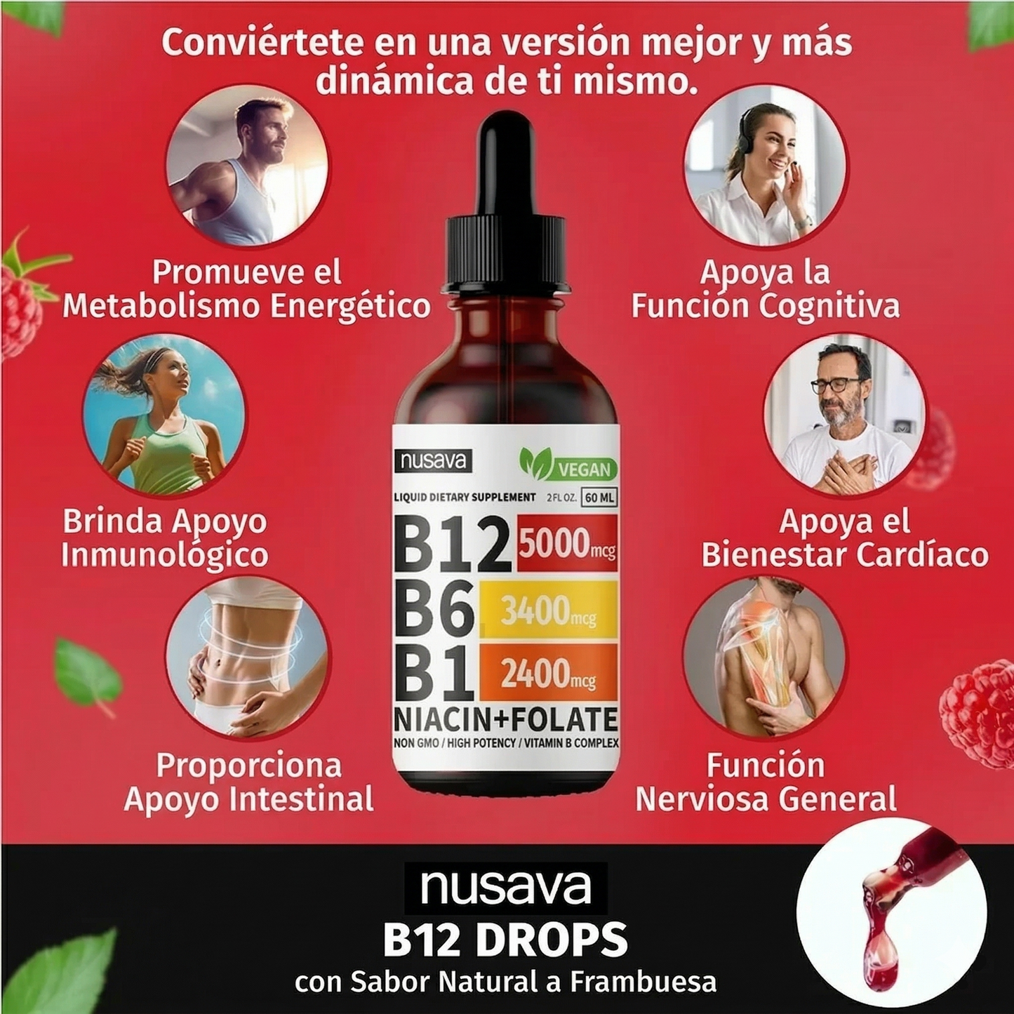 Nusava® Vitamina B Complex (B1, B6, B12, Niacina, Folato) | Frena el Dolor y la Debilidad