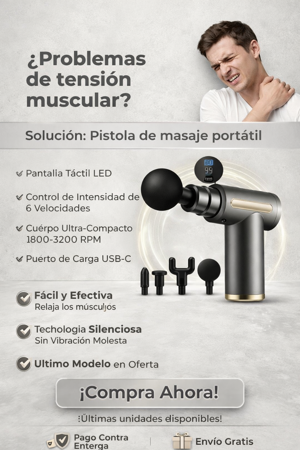 AlivioPro™ 6X – Pistola Profesional de Masaje Muscular Portátil con Garantía